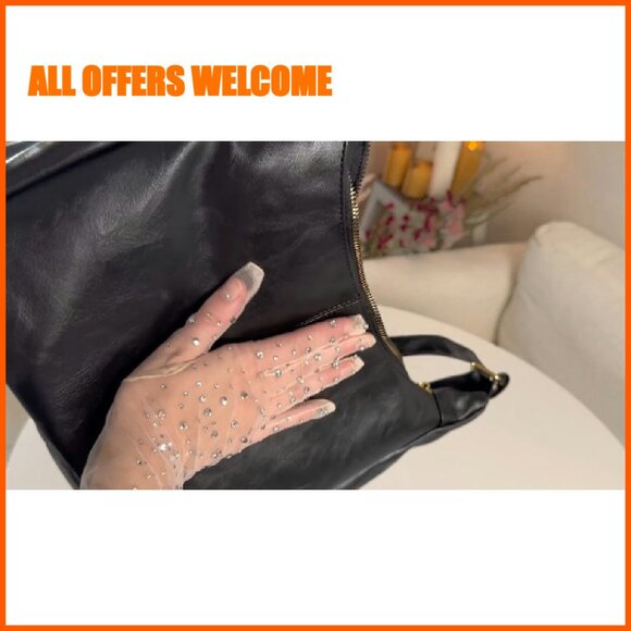 Foldable Vegan Leather Hobo Tote Shoulder Bag 13" Slouchy Purse - Picture 8 of 8